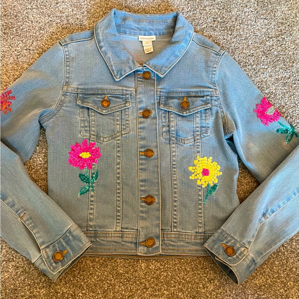 Kids Denim Jacket with Floral Embroidery